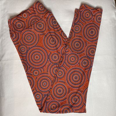 New Woman’s LuLaRoe Red Orange Aqua Bone Dotted Circle Geo Pattern Leggings TC